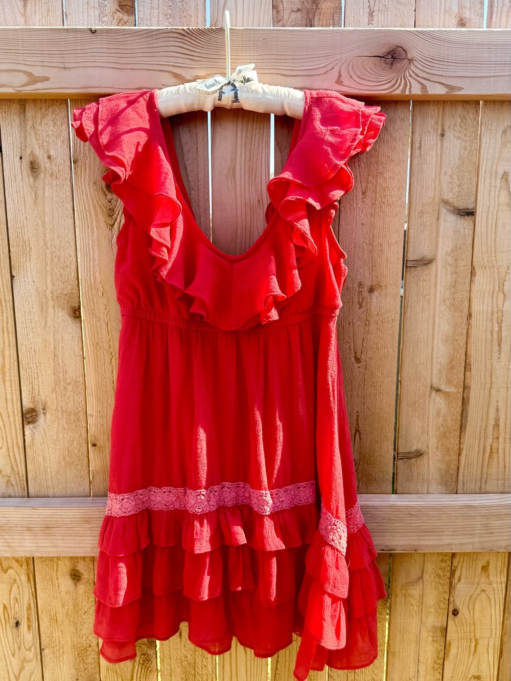 Double Zero Coral Ruffle Mini Dress Size M Boho Cottagecore Romantic Tiered Lace